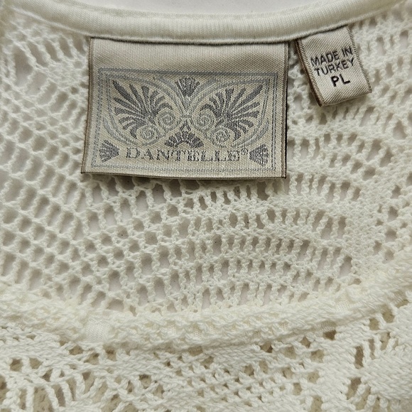 Dantelle Ivory Crocheted Stretch Cotton Lace Scoop Neck 3/4 Sleeve Top - Size PL - Picture 6 of 7